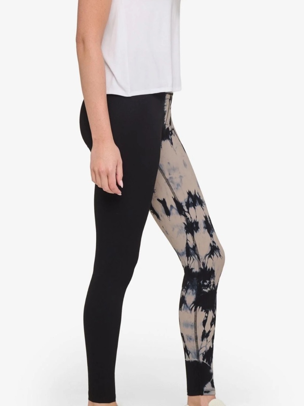 🍒BOGO50%🍒🆕🖤BLUE BUTTERCUP: Two-Tone Tie-Dye Panel Leggings Black & Beige MEDIUM